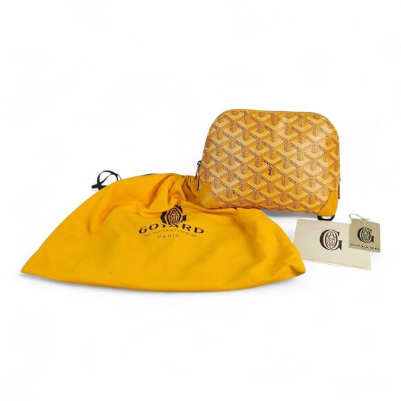 GOYARD Vendome Cosmetic Pouch Zip Gold Yellow + Dust Bag Tags - Picture 2 of 16